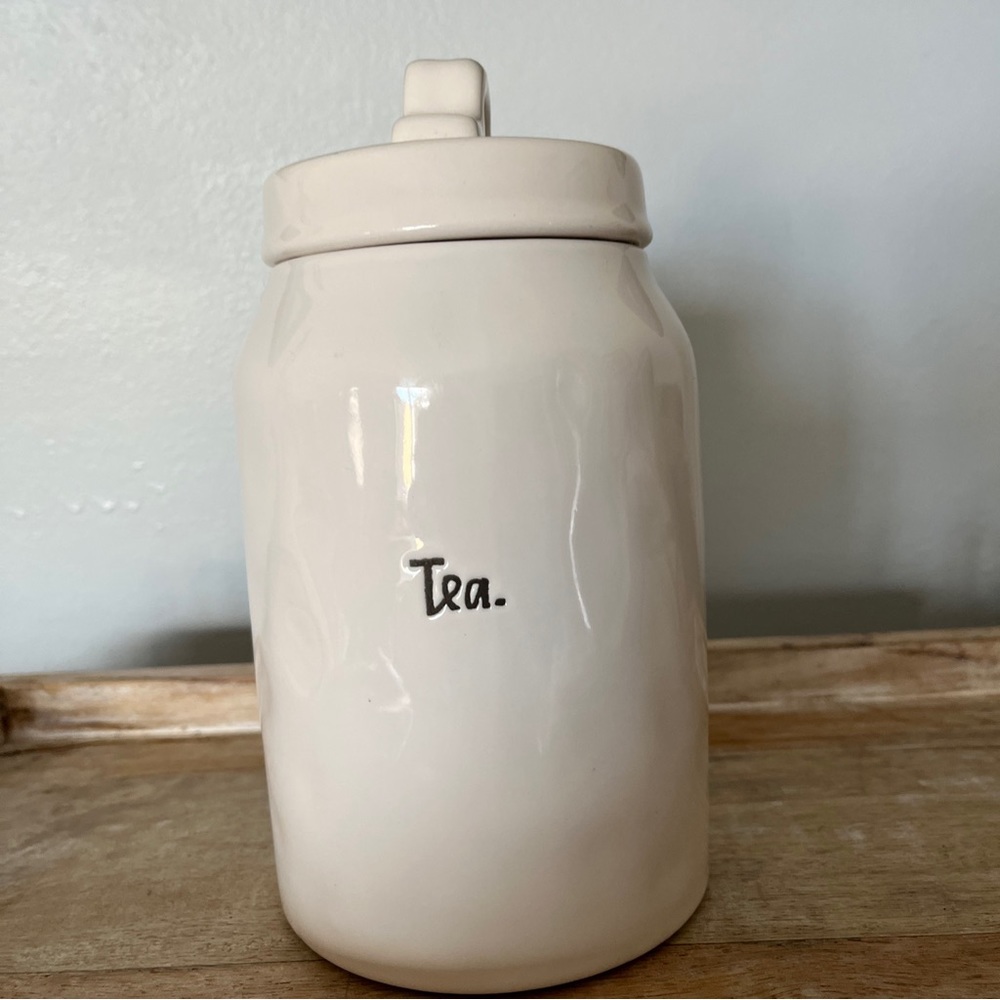 Rae Dunn Artisan Collection By Magenta TEA Canister Script Letters Dimples